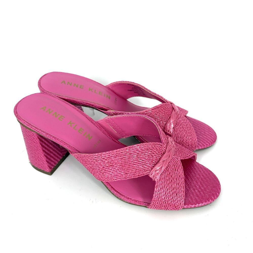 Anne Klein Shoes Size 7.5 Womens Aubrie Pink Raffia Slide Heel Sandal Barbie